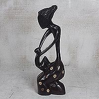 Wood sculpture, 'Unbreakable Bond' - Black Sese Wood Mother and Child Sculpture from Ghana