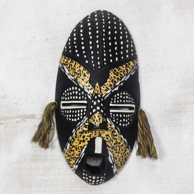 Máscara de madera africana - Máscara de madera africana negra y amarilla de Ghana