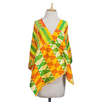 Rayon and cotton blend shawl, 'Kente Royalty' (18 inch) - Rayon and Cotton Blend Kente Shawl in Orange (18 in.)