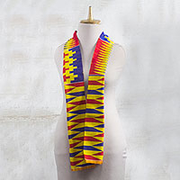 Cotton blend kente cloth scarf, 'Obaapa' (5 inch width) - Loom Woven Ghanaian Cotton Blend Kente Scarf (5 inch width)