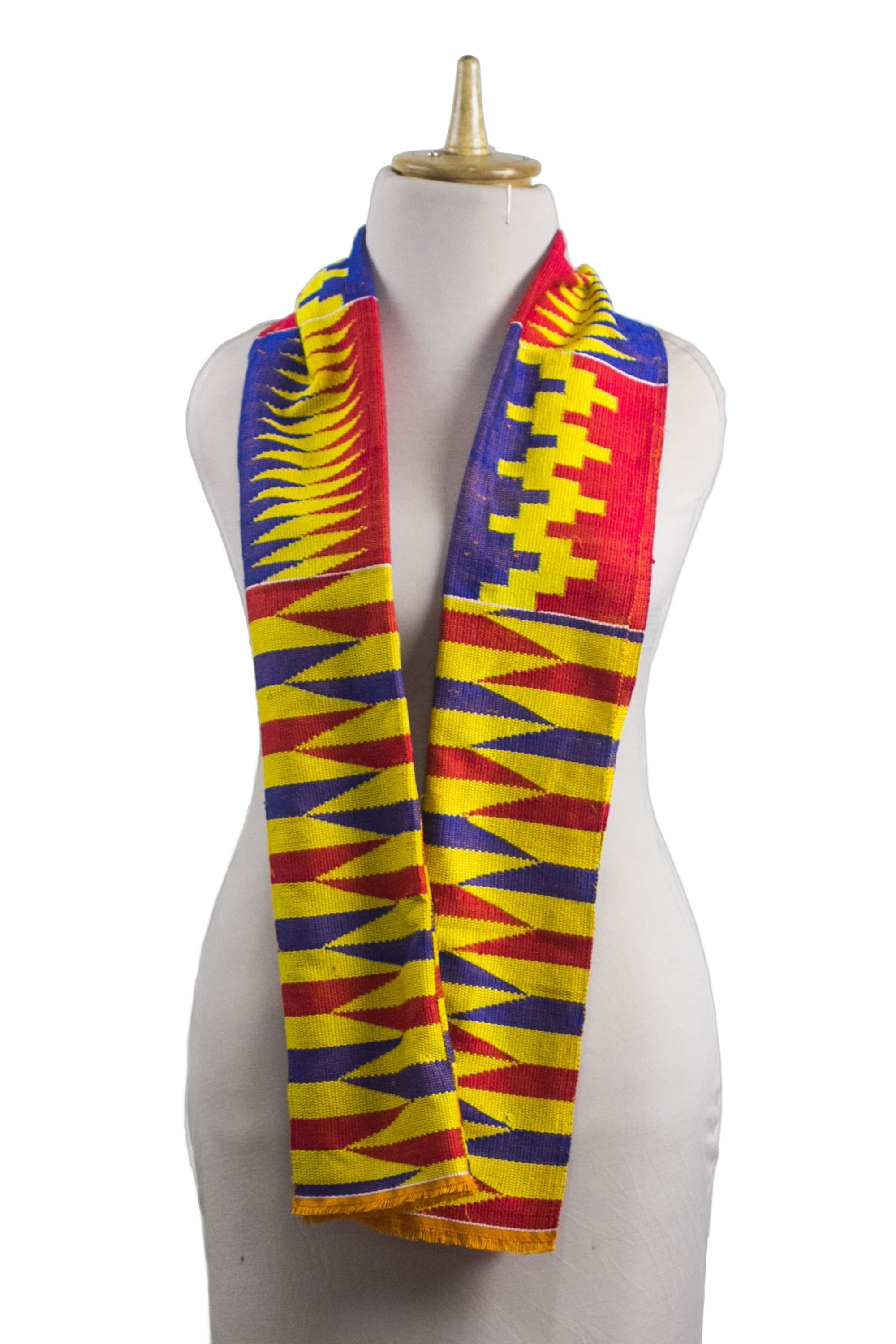 Colorful Cotton Blend Kente Scarf from Ghana (10 inch width) Obaapa