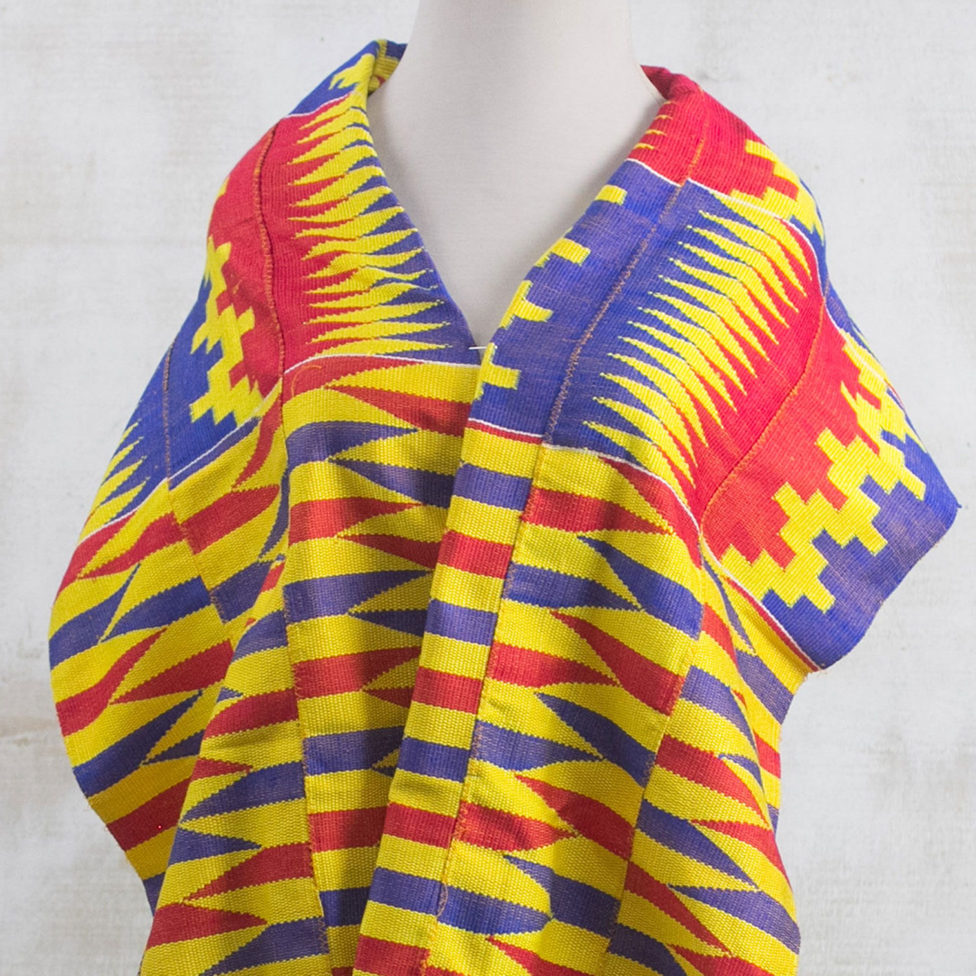Red Blue and Yellow Cotton Blend Kente Scarf (14 inch width) - Obaapa ...
