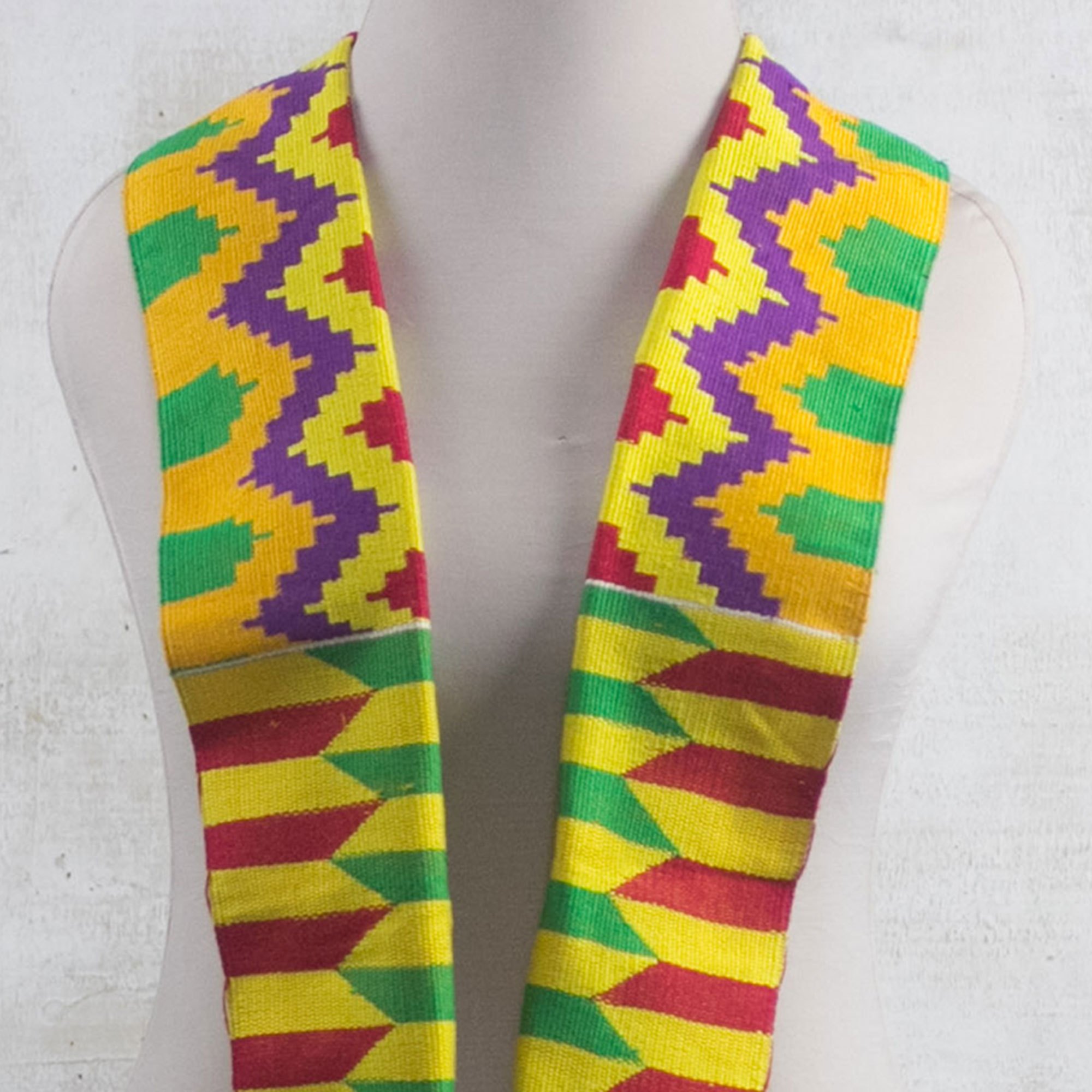 Colorful Rayon and Cotton Blend Kente Scarf (4.5 in.) Kente Princess NOVICA