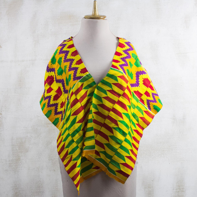Rayon and cotton blend shawl, 'Kente Princess' (12.5 inch) - Colorful Rayon and Cotton Blend Kente Shawl (12.5 in.)