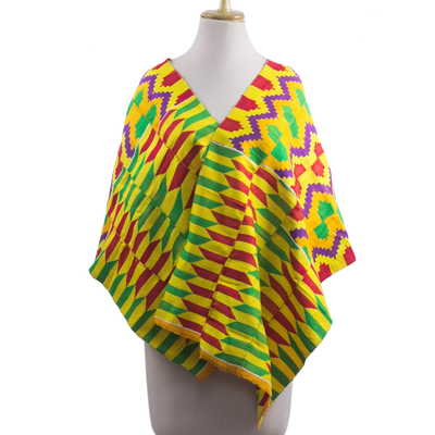 Rayon and cotton blend shawl, 'Kente Princess' (18 inch) - Colorful Rayon and Cotton Blend Kente Shawl (18 in.)