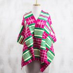 Rayon and cotton blend shawl, 'Kente Desire' (19 inch) - Rayon and Cotton Blend Kente Shawl in Cerise (19 in.)