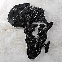 Wood wall sculpture, 'Africa Family Tree ' - Hand-Carved Sese Wood Africa Family Tree Wall Sculpture