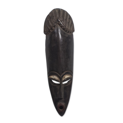 Hand-Carved African Sese Wood Mask from Ghana