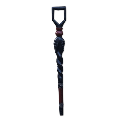 Hand-Carved Sese Wood Walking Stick from Ghana