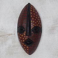 Máscara de madera africana, 'Odwira Festivity' - Máscara de madera africana Sese con motivo de puntos de Ghana