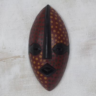 African wood mask, 'Odwira Festivity' - Dot Motif African Sese Wood Mask from Ghana
