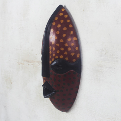 African wood mask, 'Odwira Festivity' - Dot Motif African Sese Wood Mask from Ghana