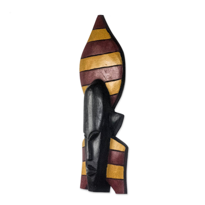 African wood mask, 'Royal Stripes' - Striped African Wood Mask Crafted in Ghana