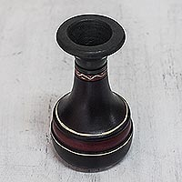 Wood decorative vase, 'Black Vessel' - Handcrafted Sese Wood Decorative Vase in Black form Ghana
