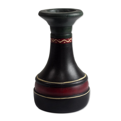 Wood decorative vase, 'Black Vessel' - Handcrafted Sese Wood Decorative Vase in Black form Ghana