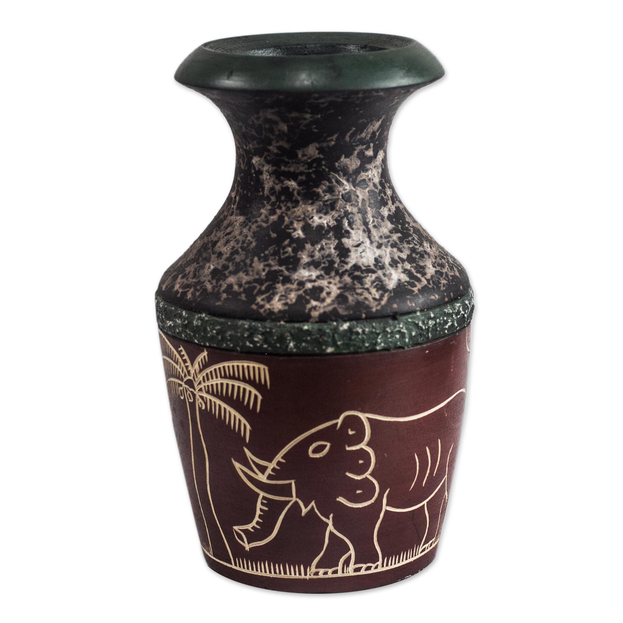 ElephantThemed Sese Wood Decorative Vase from Ghana Elephant World