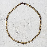 Cylindrical Wood and Recycled Plastic Beaded Necklace,'Subtle Touch'
