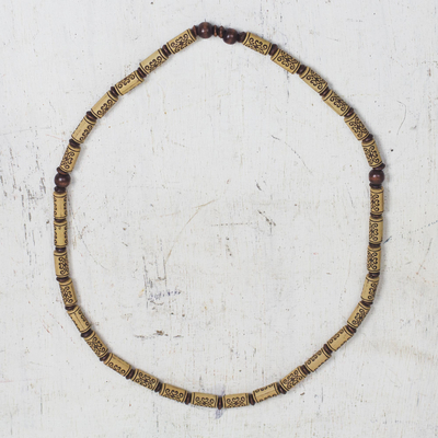 Lange Perlenkette aus Holz und recyceltem Kunststoff - Zylindrische Perlenkette aus Holz und recyceltem Kunststoff