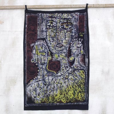 Batik cotton wall hanging, 'Olori Queen' - African Royalty Batik Cotton Wall Hanging from Ghana