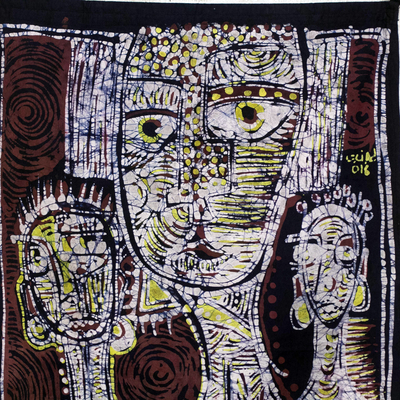 Batik cotton wall hanging, 'The Crowned Queen' - Signed Batik Cotton Wall Hanging Crafted in Ghana