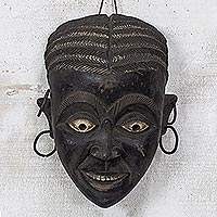 African wood mask, 'Asante Woman' - Rustic African Wood Mask of an Asante Woman from Ghana