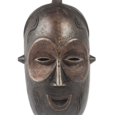 African wood mask, 'Baga Face' - Handmade African Sese Wood Mask from Ghana