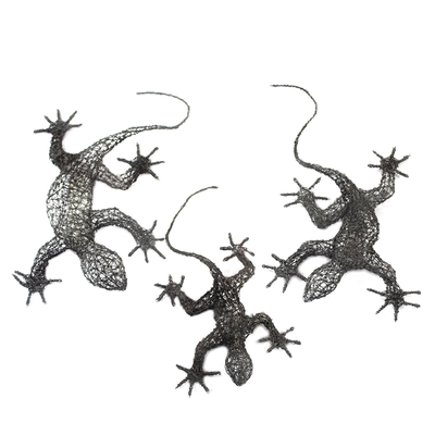 Esculturas de pared de acero (juego de 3) - Esculturas de pared de lagarto de acero hechas a mano (juego de 3)