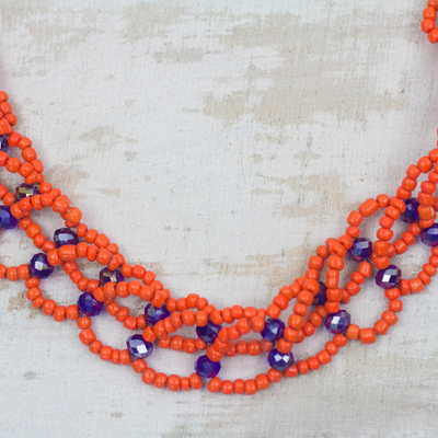 Perlenkette - Statement-Halskette mit Perlen aus recyceltem Kunststoff in Orange und Blau
