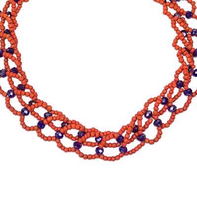 Collar de cuentas - Collar Llamativo con Cuentas de Plástico Reciclado Naranja y Azul