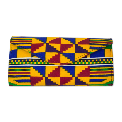Cotton clutch, 'Bold Kente Style' - Artisan Crafted Geometric Cotton African Kente Print Clutch