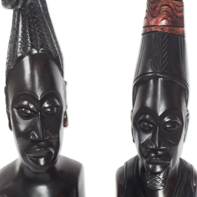 Wood sculptures, 'African Couple' (pair) - Hand-Carved Wood Man and Woman Sculptures from Ghana (Pair)