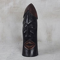 Wood sculpture, 'Happy Face' - Hand-Carved Ghanaian Wood Sculpture of a Face