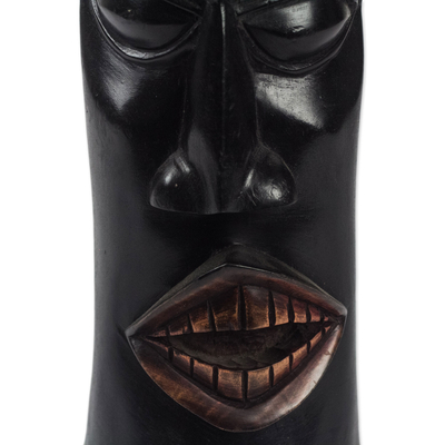Wood sculpture, 'Happy Face' - Hand-Carved Ghanaian Wood Sculpture of a Face