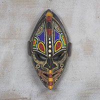 African wood mask, 'Thamsanqa' - Multi-Color Hand Carved Wood African Good Luck Wall Mask