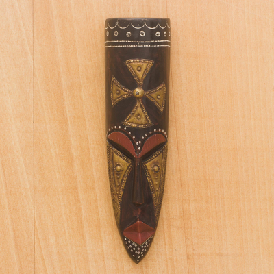 Máscara de madera africana - Máscara de madera africana con motivo de cruz de Ghana
