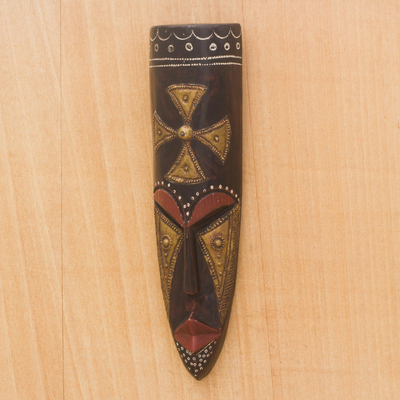 Máscara de madera africana - Máscara de madera africana con motivo de cruz de Ghana