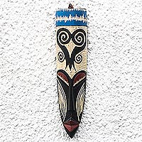 African wood mask, 'Tall Sankofa' - Sankofa-Themed African Wood Mask from Ghana