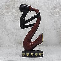 Wood sculpture, 'The Horn Blower'