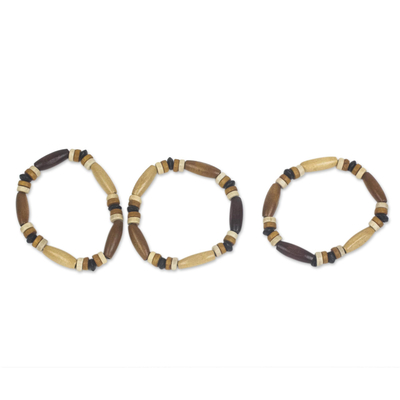 Sese Wood Beaded Stretch Bracelets from Ghana (Set of 3)