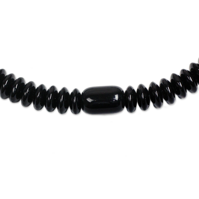 Recycled plastic beaded necklace, 'All Black' - Black Recycled Plastic Beaded Necklace from Ghana