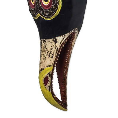 Máscara de madera africana - Marrón con rojo y amarillo Máscara de pájaro africano de madera tallada a mano