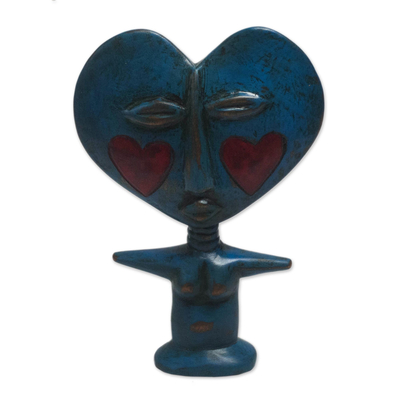 Handcrafted Sese Wood Fertility Doll in Blue from Ghana