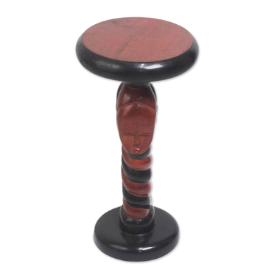 Wood accent table, 'Fafali Spiral' - Spiral Pattern Cedar Wood Accent Table from Ghana