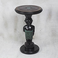 Cedar wood accent table, 'Hardworking Mother' - Cedar Wood Mother and Child Accent Table from Ghana