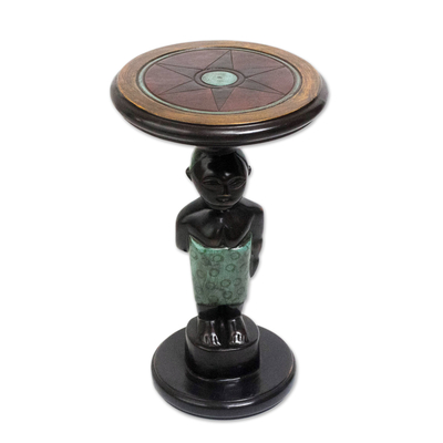 Cedar Wood Mother and Child Accent Table from Ghana