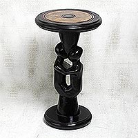 Wood accent table, 'Two Lovers' - Romantic Cedar Wood Accent Table from Ghana