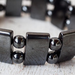 Hematite beaded stretch bracelet, 'Shimmer and Sheen' - Rectangular and Round Hematite Bead Stretch Bracelet