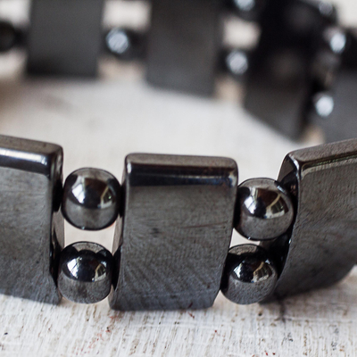 Hämatit-Perlen-Stretch-Armband - Rechteckiges und rundes Hämatit-Perlen-Stretch-Armband