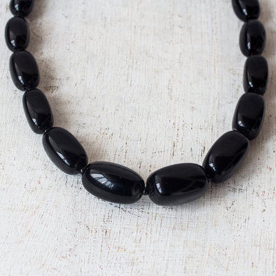 Onyx beaded necklace, 'Graduation' - Handcrafted Graduating Size Onyx Beaded Necklace from Ghana