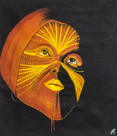 'African Face Painting' - Signed Expressionist Painting of a Painted Face from Ghana